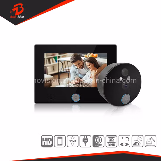 Banovision Wireless Tuya Video Campainha Telefone IP Campainha Sistema de intercomunicação com câmera e monitor de 4,3 polegadas Câmera 720p Visão noturna, liberação remota da porta de desbloqueio